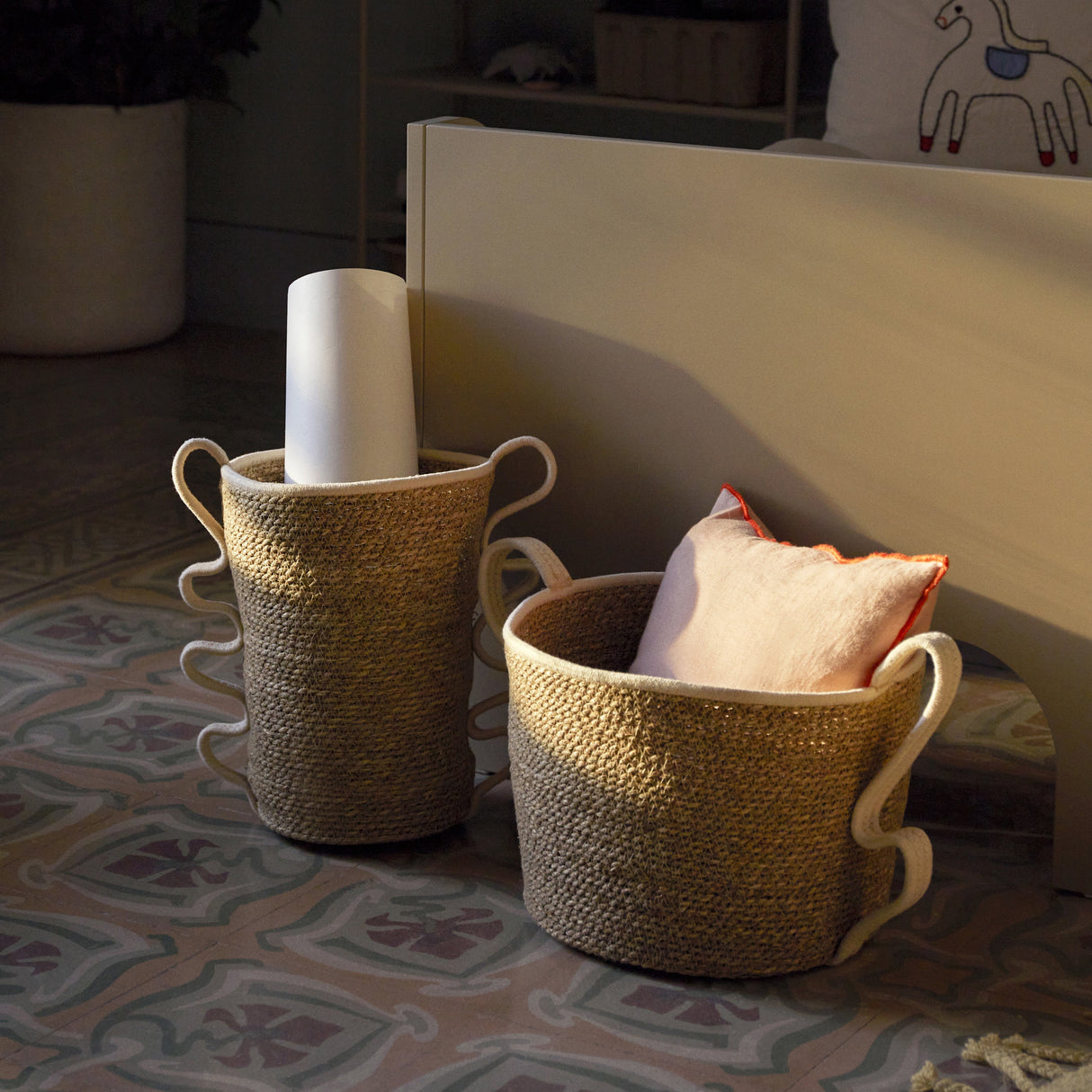 Hand-Braided Seagrass Verso Storage Baskets Set of Two