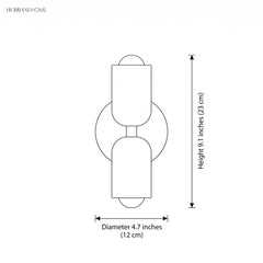 Dimension diagram: acrylic up and down wall light, height 9.1 inches, diameter 4.7 inches