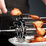 Fire cage bbq rotating skewer setup used for family grilling