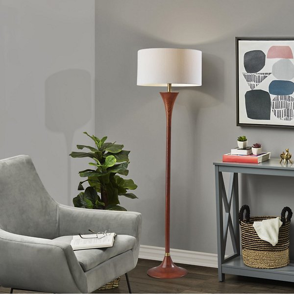 floor lamp with wood base and fabric shade