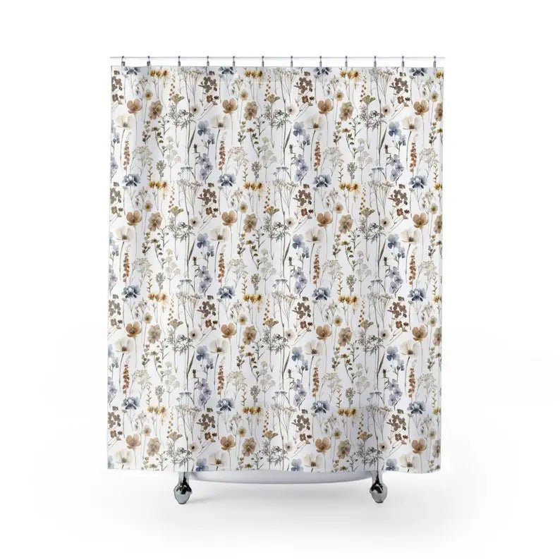 Floral Shower Curtain - Vintage Pink Flower Design for Elegant Bathroom Decor - fabric shower curtain - Hurbane Home