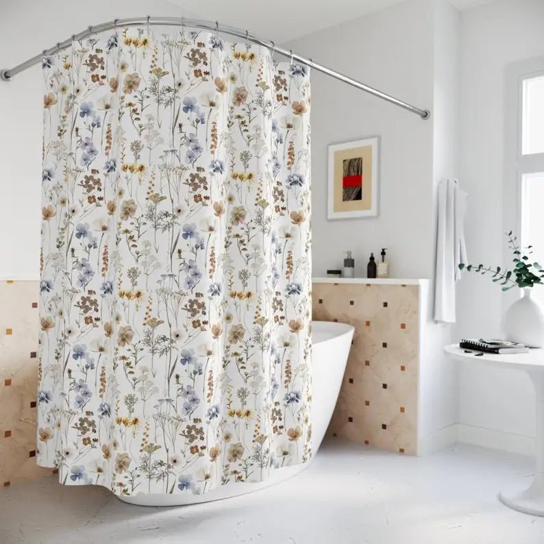 Floral Shower Curtain - Vintage Pink Flower Design for Elegant Bathroom Decor - fabric shower curtain - Hurbane Home