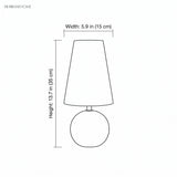 Line drawing of the table lamp marked 5.9 inches wide and 13.7 inches high