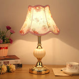 Vintage table lamp with pink and cream floral print fabric shade
