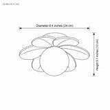 Line drawing of the flower ceiling light marked 9.4 inches wide and 5.1 inches deep