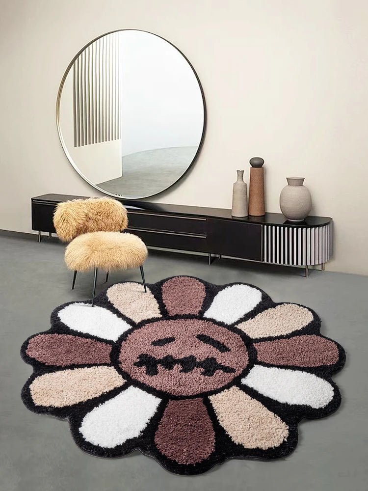 Flower Tufted Rug – Smiling Round Soft Anti - Slip Washable Mat - Hurbane Home