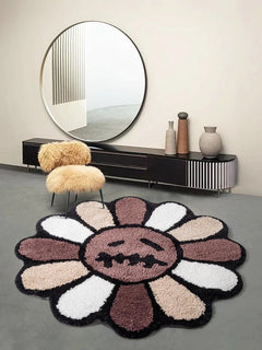 Flower Tufted Rug – Smiling Round Soft Anti - Slip Washable Mat - Hurbane Home