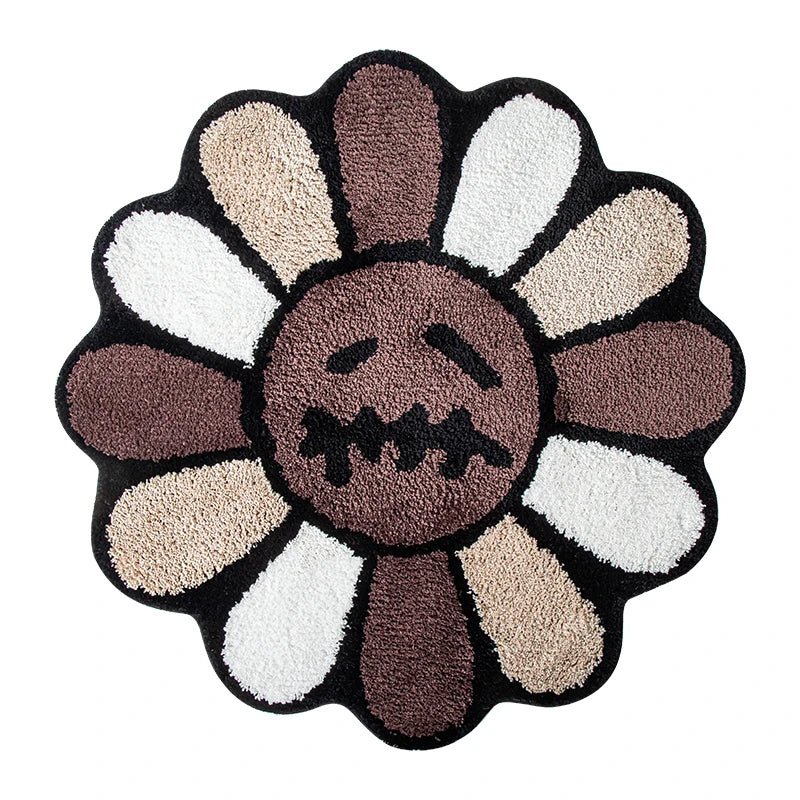Flower Tufted Rug – Smiling Round Soft Anti - Slip Washable Mat - Hurbane Home