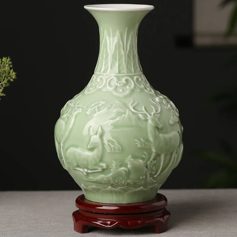 green hand painted ceramic flower vase​