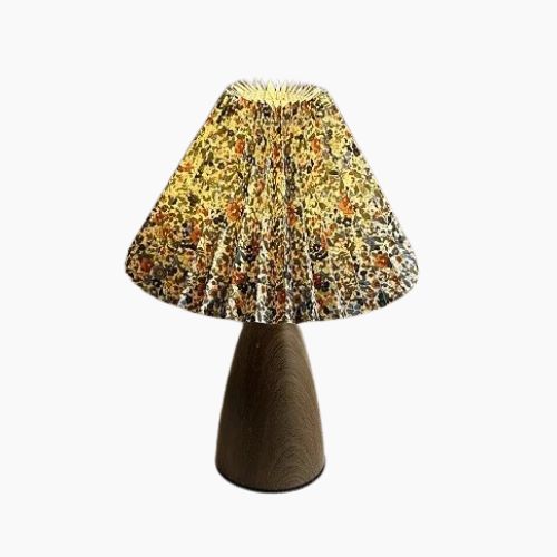 Walnut Ceramic Pleated Desk Lamp Floral Linen Shade USB Power