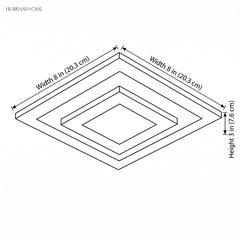 Dimension drawing of the ceiling light, width 8 in and height 3 in