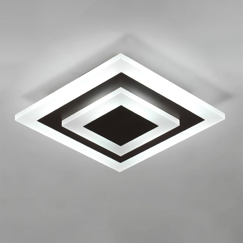 Angled studio view of the square white plate with a coffee center
