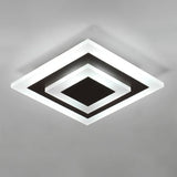 Angled studio view of the square white plate with a coffee center