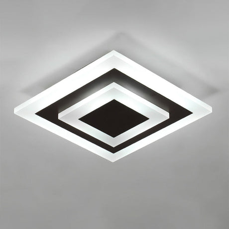 Angled studio view of the square white plate with a coffee center
