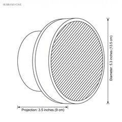 Line drawing of the disc wall light with diameter and depth labels