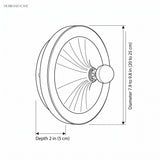 Line drawing showing the disc diameter range and a 2 in depth