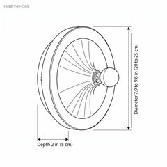 Line drawing showing the disc diameter range and a 2 in depth