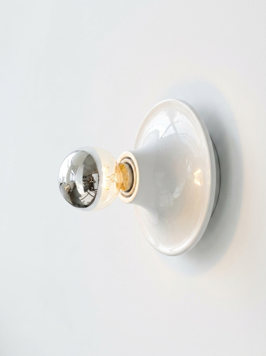 Two white disc lights, one seen face on and one from the side