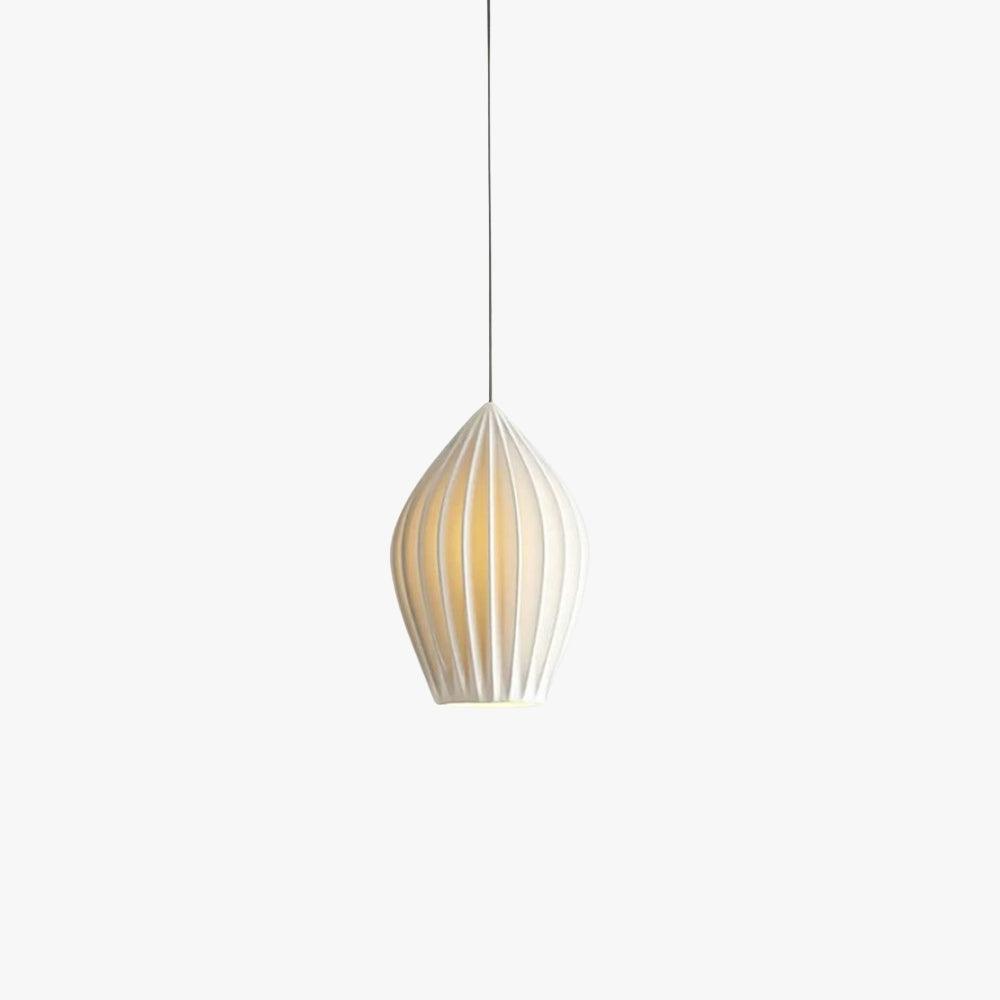 White fluted ceramic pendant light with a ribbed teardrop shade, view 1