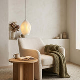White ceramic pendant light, 5.1 inch diameter fluted shade, view 4