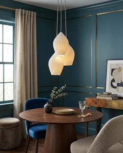 Multi light ceramic cluster pendant with fluted teardrop shades, view 11