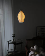 Ribbed white ceramic hanging pendant with an E26 bulb base, view 12
