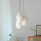 White fluted ceramic pendant light with a ribbed teardrop shade, view 13