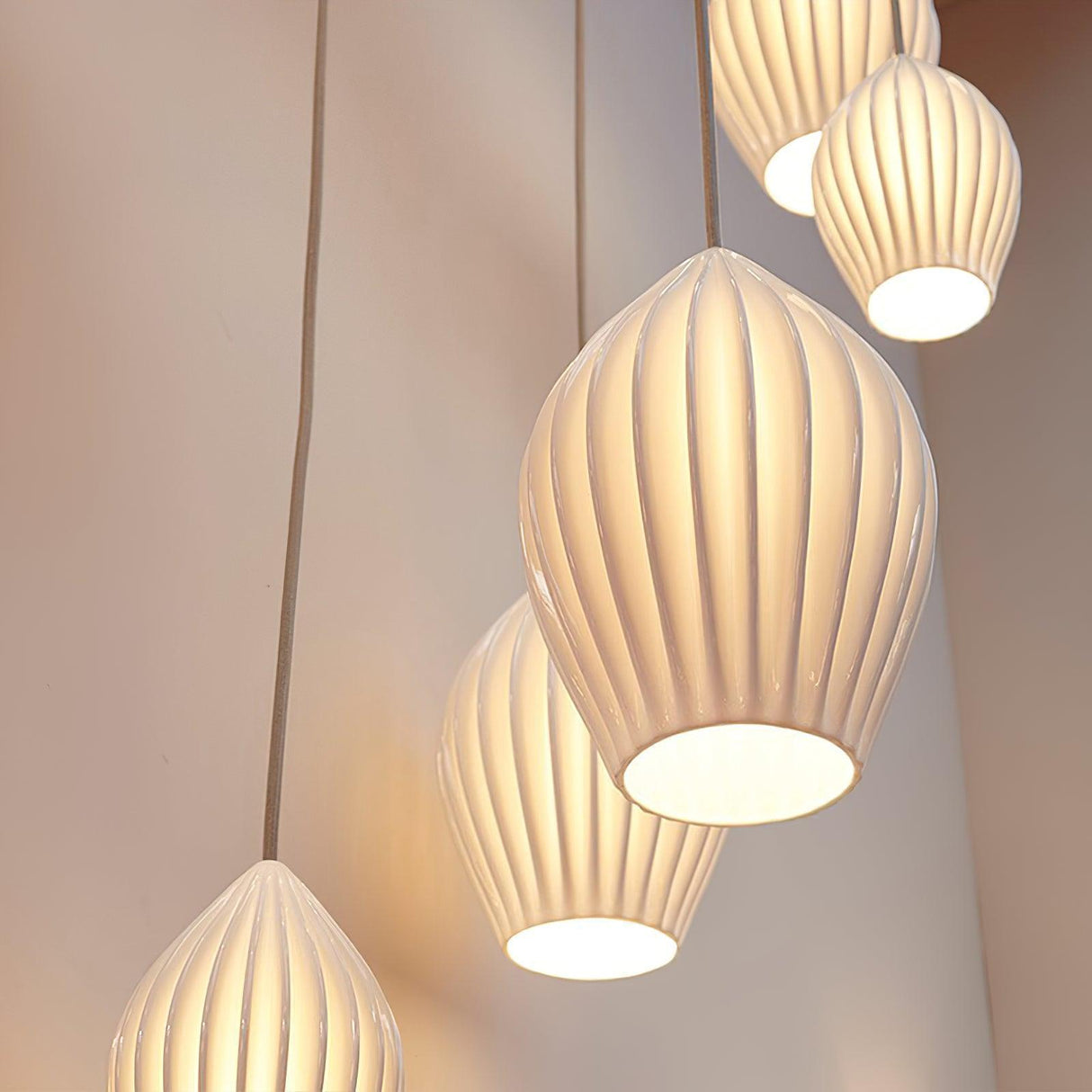 Fluted ceramic teardrop pendant light for ceiling mounted hanging, view 15