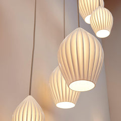 Fluted ceramic teardrop pendant light for ceiling mounted hanging, view 15