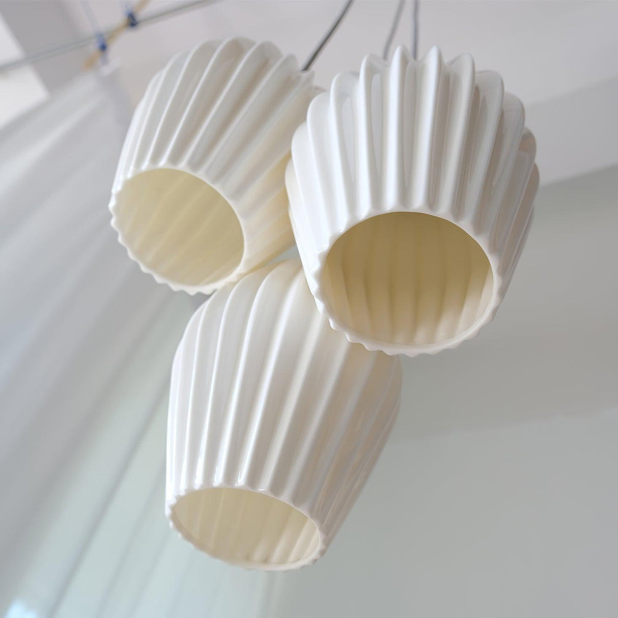 Multi light ceramic cluster pendant with fluted teardrop shades, view 17