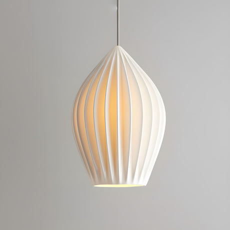 Ribbed ceramic pendant shade with deep vertical fluting, white finish, view 20