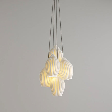 White ceramic pendant light, 5.1 inch diameter fluted shade, view 22