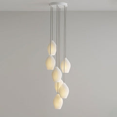 Multi light ceramic cluster pendant with fluted teardrop shades, view 23
