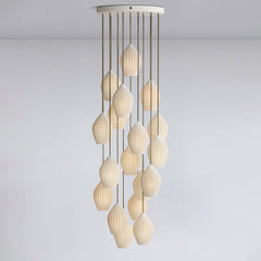 Ribbed white ceramic hanging pendant with an E26 bulb base, view 24