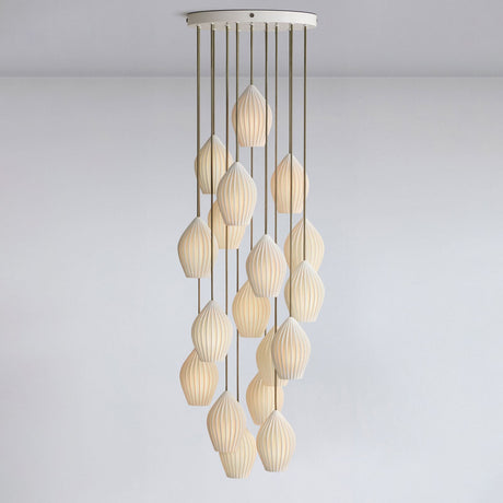 Ribbed white ceramic hanging pendant with an E26 bulb base, view 24
