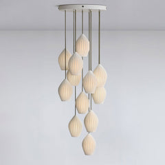 White fluted ceramic pendant light with a ribbed teardrop shade, view 25