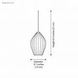Line drawing of teardrop pendant, 8.3 inch height by 5.1 inch diameter