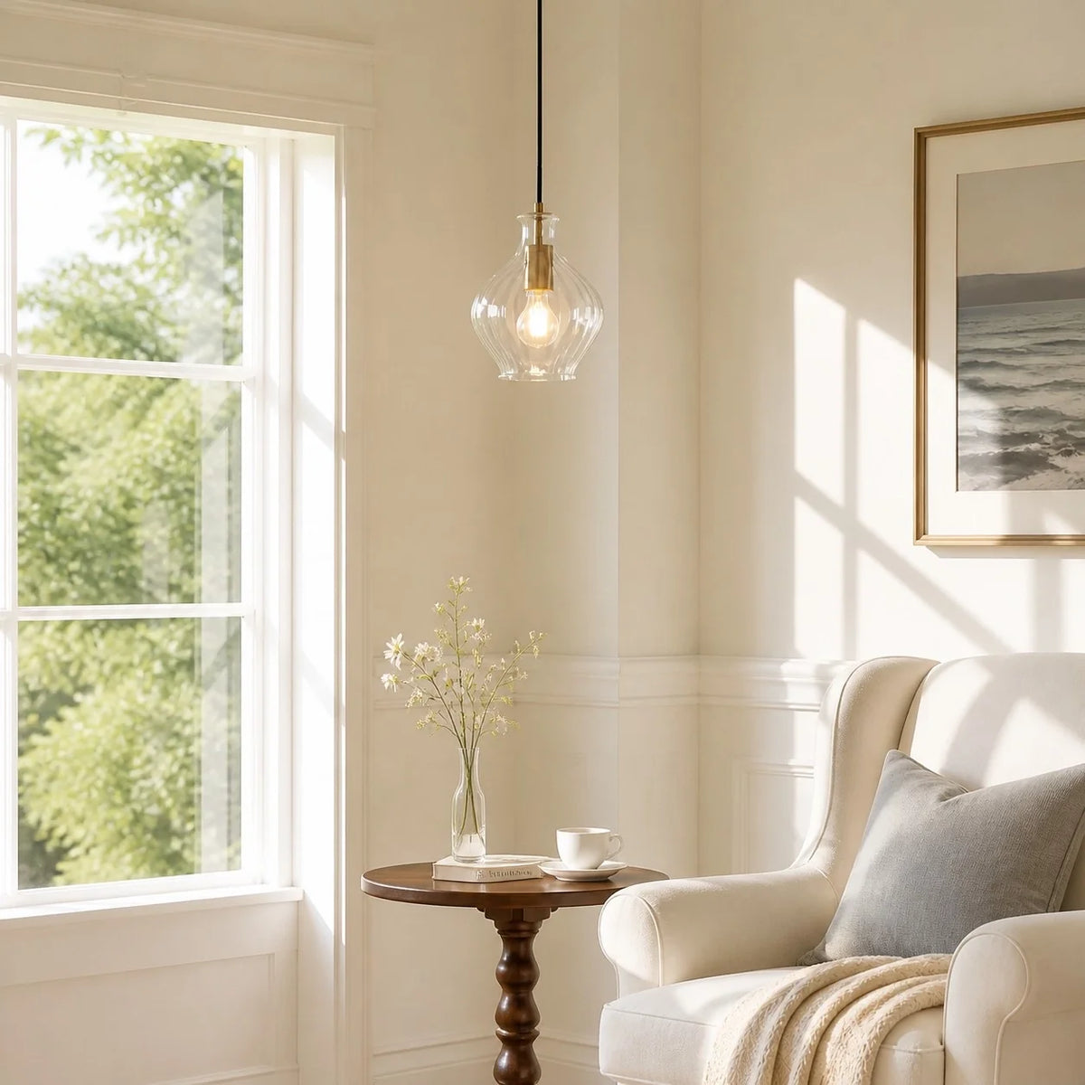 Fluted glass brass pendant light colour option view 3