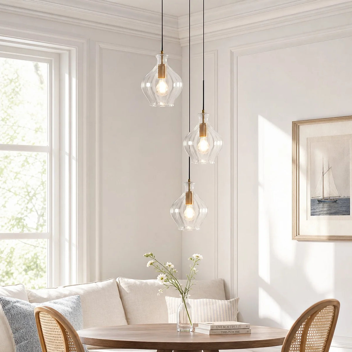 Fluted glass brass pendant light additional product view 6
