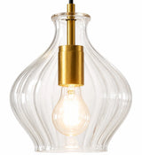 Fluted glass brass pendant light close detail view 8