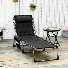 Folding Lounge Chair - Adjustable Padded Outdoor Reclining Chaise With Pocket - Folding Lounge Chair - Hurbane Home