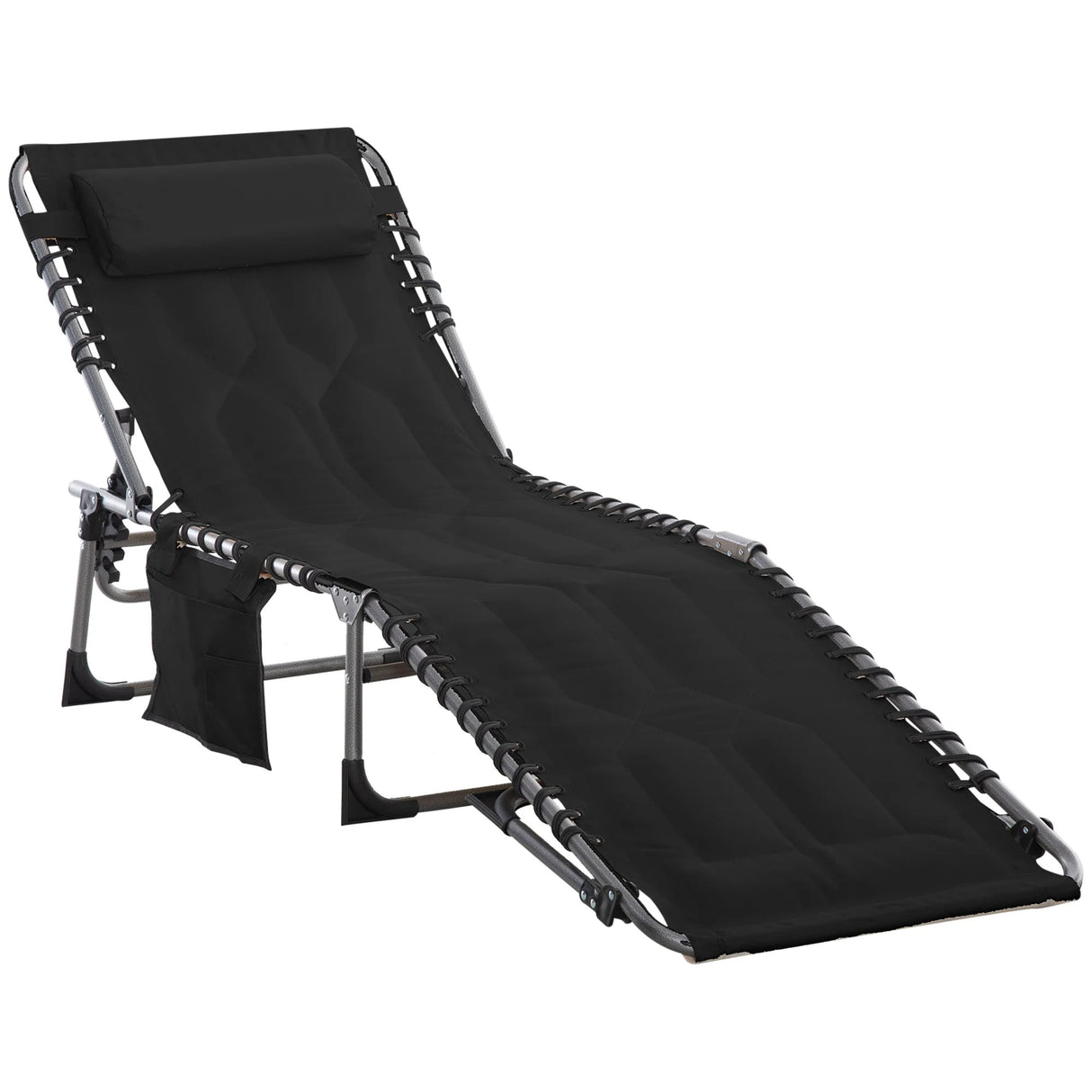 Folding Lounge Chair - Adjustable Padded Outdoor Reclining Chaise With Pocket - Folding Lounge Chair - Hurbane Home
