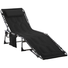Folding Lounge Chair - Adjustable Padded Outdoor Reclining Chaise With Pocket - Folding Lounge Chair - Hurbane Home