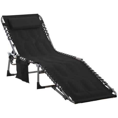 Folding Lounge Chair - Adjustable Padded Outdoor Reclining Chaise With Pocket - Folding Lounge Chair - Hurbane Home