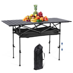 Folding Table - Lightweight Aluminum Roll Up Camping Picnic Desk - Outdoor Folding Table - Hurbane Home