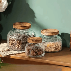 Food Storage Glass Jars – Retro Crabapple Pattern Storage Jars for Snacks & Dried Fruits - Hurbane Home