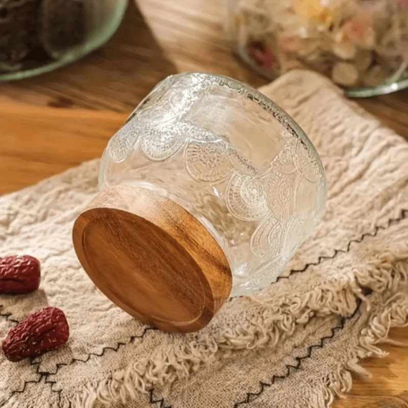Food Storage Glass Jars – Retro Crabapple Pattern Storage Jars for Snacks & Dried Fruits - Hurbane Home