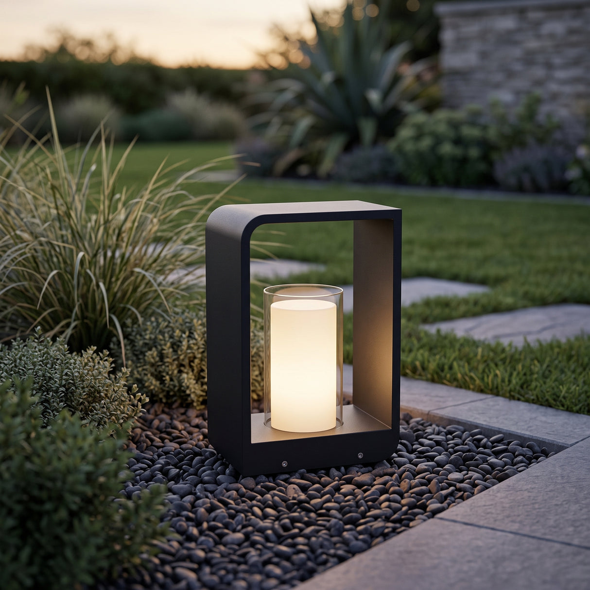 Square frame outdoor lawn bollard light, product photo