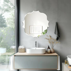 Frameless Wall Mirror – Scalloped Beveled Irregular HD Glass Design - Hurbane Home