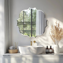 Frameless Wall Mirror – Scalloped Beveled Irregular HD Glass Design - Hurbane Home